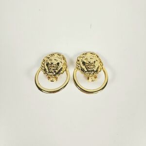 Vintage Doorknock Gold Lion Head Earrings Clip On
